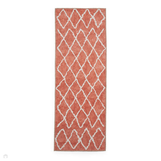 Washable Coral H1060 Modern Geometric Lightweight Printed Polyester Flatweave Orange Runner-Think Rugs-Rug Love - The Most Loved Rug Store