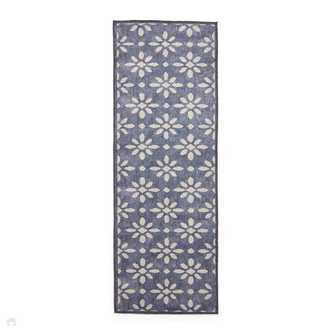 Washable Coral H1062 Modern Geometric Lightweight Printed Polyester Flatweave Blue Runner-Think Rugs-Rug Love - The Most Loved Rug Store