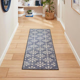 Washable Coral H1062 Modern Geometric Lightweight Printed Polyester Flatweave Blue Runner