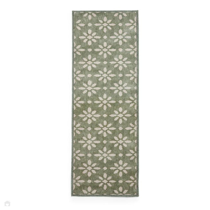 Washable Coral H1062 Modern Geometric Lightweight Printed Polyester Flatweave Green Runner-Think Rugs-Rug Love - The Most Loved Rug Store