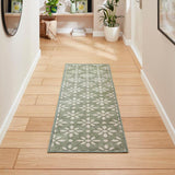 Washable Coral H1062 Modern Geometric Lightweight Printed Polyester Flatweave Green Runner