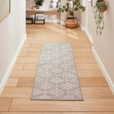 Washable Coral H1062 Modern Geometric Lightweight Printed Polyester Flatweave Light Grey Runner