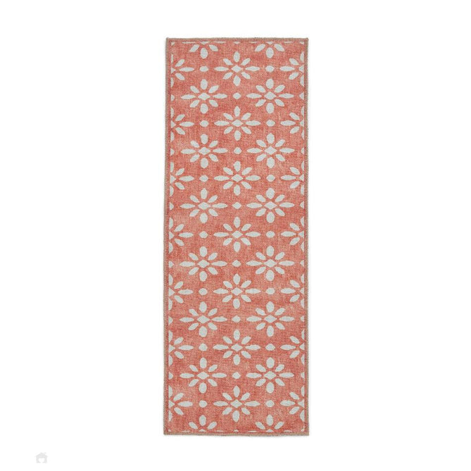 Washable Coral H1062 Modern Geometric Lightweight Printed Polyester Flatweave Orange Runner-Think Rugs-Rug Love - The Most Loved Rug Store