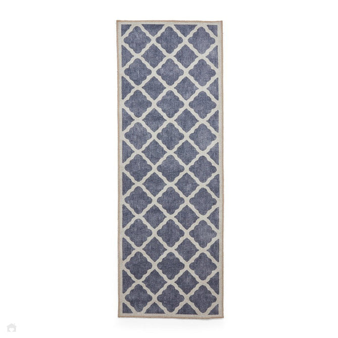 Washable Coral H1063 Modern Distressed Geometric Lattice Textured Recycled Lightweight Printed Polyester Flatweave Blue Rug-Think Rugs-Rug Love - The Most Loved Rug Store