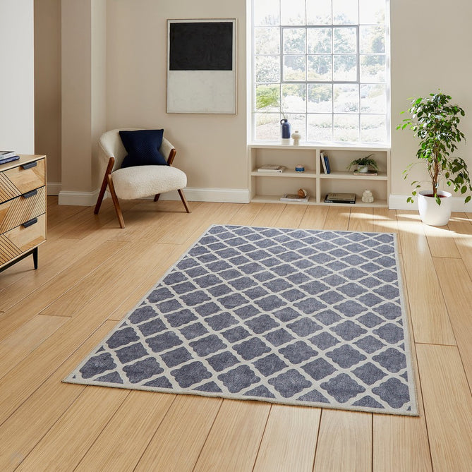 Washable Coral H1063 Modern Distressed Geometric Lattice Textured Recycled Lightweight Printed Polyester Flatweave Blue Rug-Think Rugs-Rug Love - The Most Loved Rug Store