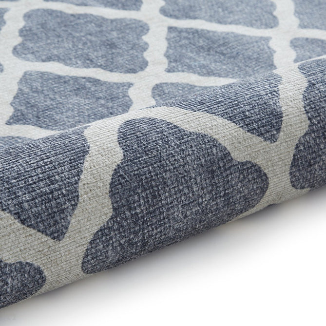 Washable Coral H1063 Modern Distressed Geometric Lattice Textured Recycled Lightweight Printed Polyester Flatweave Blue Rug-Think Rugs-Rug Love - The Most Loved Rug Store