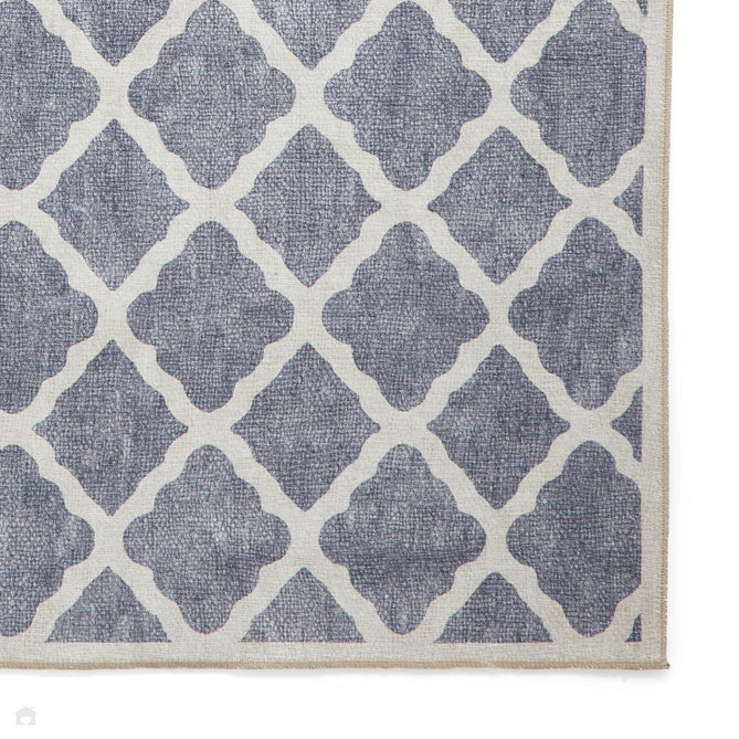 Washable Coral H1063 Modern Distressed Geometric Lattice Textured Recycled Lightweight Printed Polyester Flatweave Blue Rug-Think Rugs-Rug Love - The Most Loved Rug Store