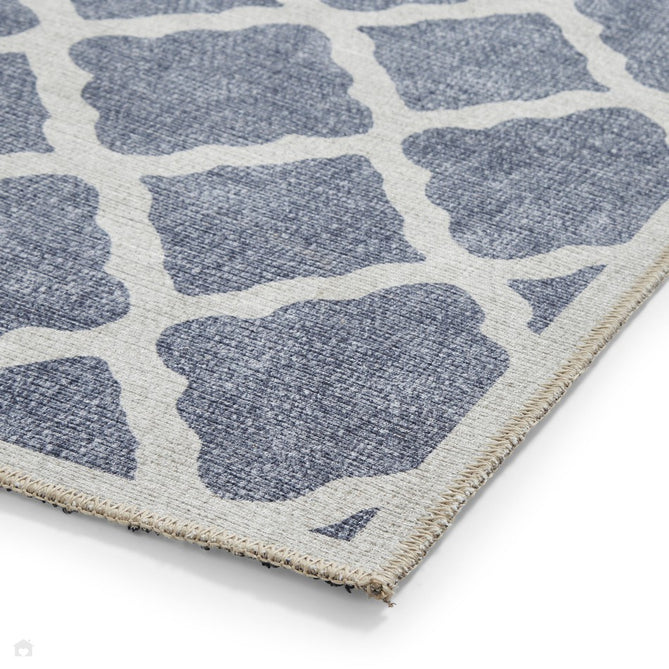 Washable Coral H1063 Modern Distressed Geometric Lattice Textured Recycled Lightweight Printed Polyester Flatweave Blue Rug-Think Rugs-Rug Love - The Most Loved Rug Store