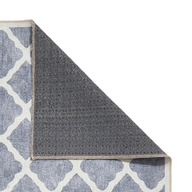 Washable Coral H1063 Modern Distressed Geometric Lattice Textured Recycled Lightweight Printed Polyester Flatweave Blue Rug-Think Rugs-Rug Love - The Most Loved Rug Store