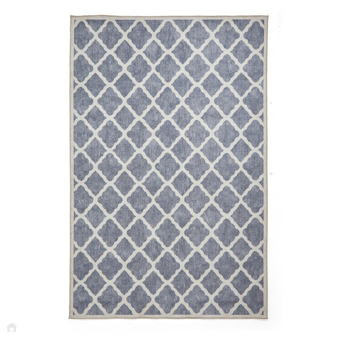 Washable Coral H1063 Modern Distressed Geometric Lattice Textured Recycled Lightweight Printed Polyester Flatweave Blue Rug-Think Rugs-Rug Love - The Most Loved Rug Store