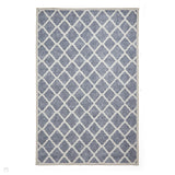 Washable Coral H1063 Modern Distressed Geometric Lattice Textured Recycled Lightweight Printed Polyester Flatweave Blue Rug
