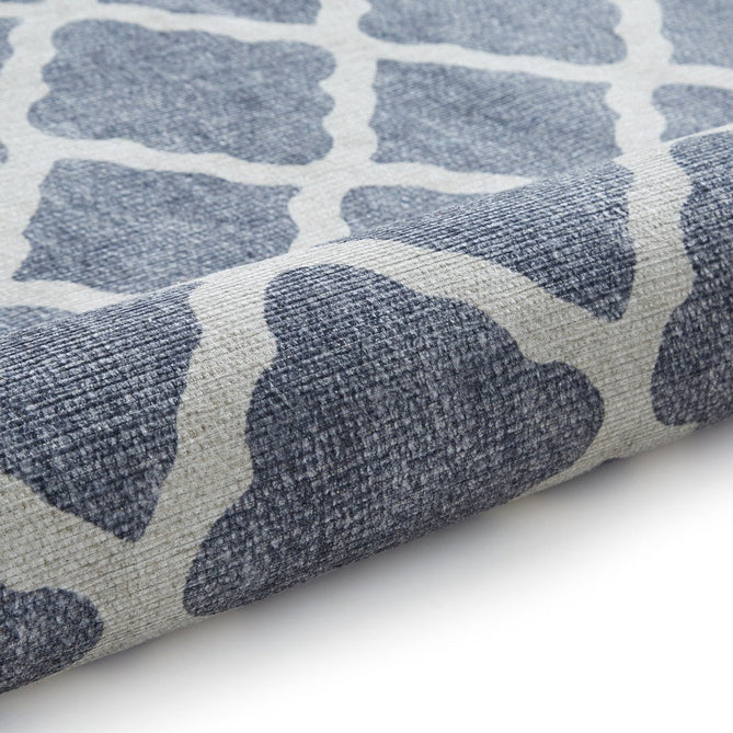 Washable Coral H1063 Modern Distressed Geometric Lattice Textured Recycled Lightweight Printed Polyester Flatweave Blue Runner-Think Rugs-Rug Love - The Most Loved Rug Store