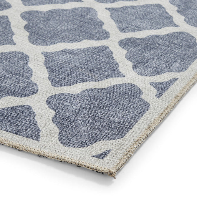 Washable Coral H1063 Modern Distressed Geometric Lattice Textured Recycled Lightweight Printed Polyester Flatweave Blue Runner-Think Rugs-Rug Love - The Most Loved Rug Store