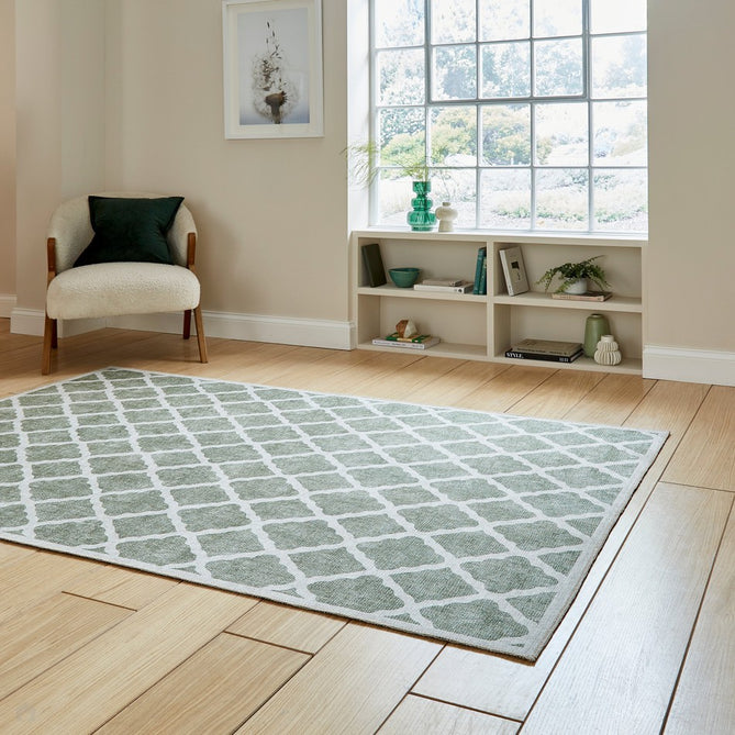 Washable Coral H1063 Modern Distressed Geometric Lattice Textured Recycled Lightweight Printed Polyester Flatweave Green Rug-Think Rugs-Rug Love - The Most Loved Rug Store