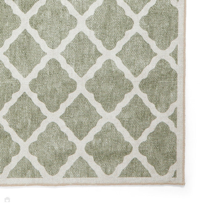 Washable Coral H1063 Modern Distressed Geometric Lattice Textured Recycled Lightweight Printed Polyester Flatweave Green Rug-Think Rugs-Rug Love - The Most Loved Rug Store