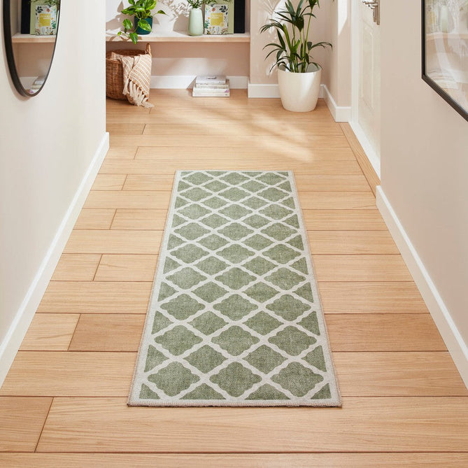 Washable Coral H1063 Modern Distressed Geometric Lattice Textured Recycled Lightweight Printed Polyester Flatweave Green Runner-Think Rugs-Rug Love - The Most Loved Rug Store