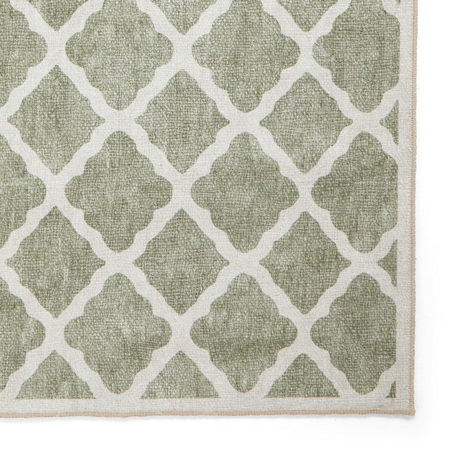 Washable Coral H1063 Modern Distressed Geometric Lattice Textured Recycled Lightweight Printed Polyester Flatweave Green Runner-Think Rugs-Rug Love - The Most Loved Rug Store