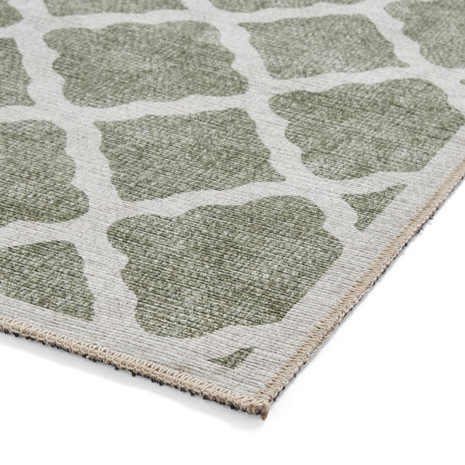 Washable Coral H1063 Modern Distressed Geometric Lattice Textured Recycled Lightweight Printed Polyester Flatweave Green Runner-Think Rugs-Rug Love - The Most Loved Rug Store