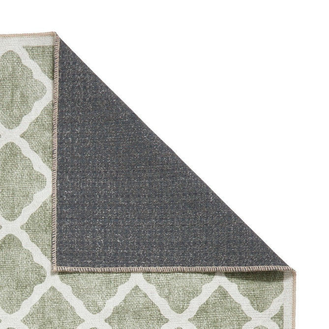 Washable Coral H1063 Modern Distressed Geometric Lattice Textured Recycled Lightweight Printed Polyester Flatweave Green Runner-Think Rugs-Rug Love - The Most Loved Rug Store