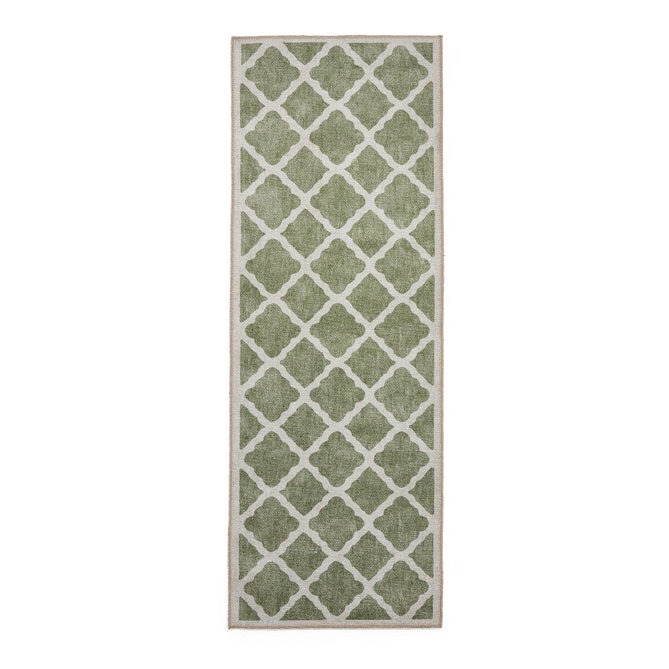 Washable Coral H1063 Modern Distressed Geometric Lattice Textured Recycled Lightweight Printed Polyester Flatweave Green Runner-Think Rugs-Rug Love - The Most Loved Rug Store
