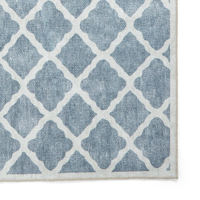 Washable Coral H1063 Modern Distressed Geometric Lattice Textured Recycled Lightweight Printed Polyester Flatweave Grey Runner-Think Rugs-Rug Love - The Most Loved Rug Store