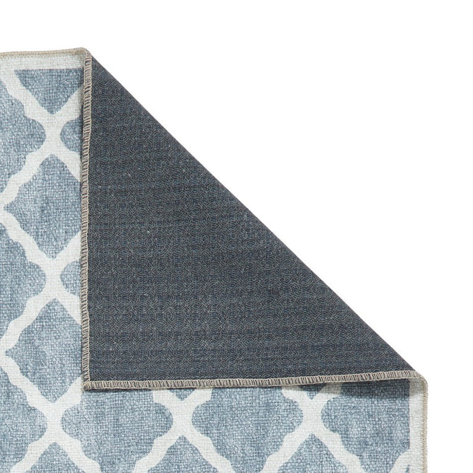 Washable Coral H1063 Modern Distressed Geometric Lattice Textured Recycled Lightweight Printed Polyester Flatweave Grey Runner-Think Rugs-Rug Love - The Most Loved Rug Store