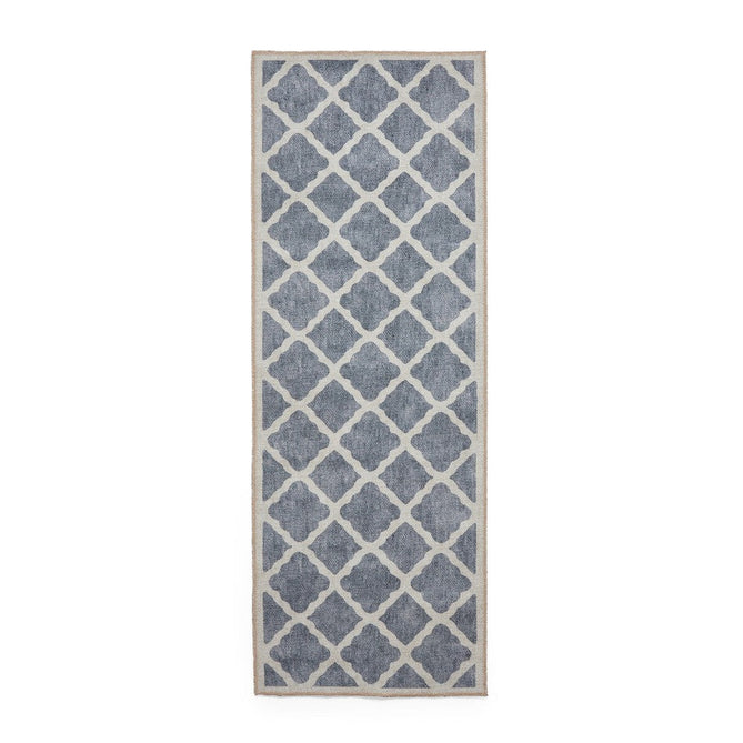 Washable Coral H1063 Modern Distressed Geometric Lattice Textured Recycled Lightweight Printed Polyester Flatweave Grey Runner-Think Rugs-Rug Love - The Most Loved Rug Store