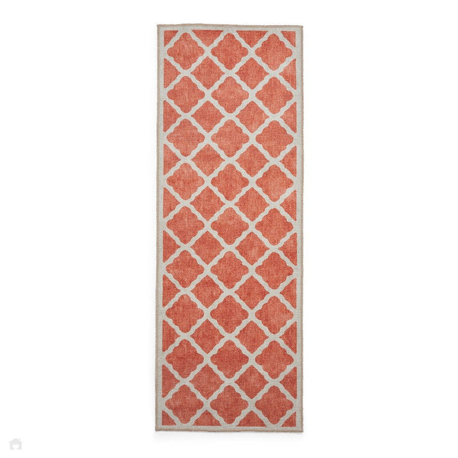 Washable Coral H1063 Modern Distressed Geometric Lattice Textured Recycled Lightweight Printed Polyester Flatweave Orange Rug-Think Rugs-Rug Love - The Most Loved Rug Store