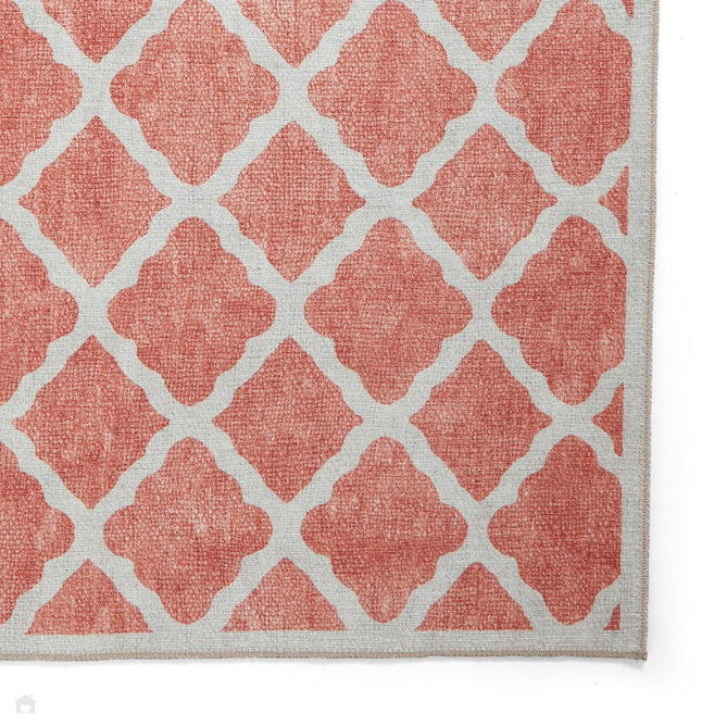 Washable Coral H1063 Modern Distressed Geometric Lattice Textured Recycled Lightweight Printed Polyester Flatweave Orange Rug-Think Rugs-Rug Love - The Most Loved Rug Store