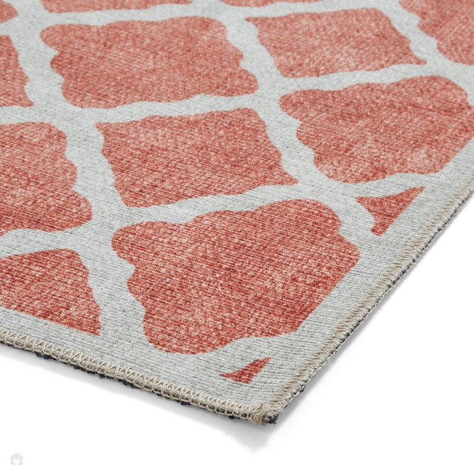 Washable Coral H1063 Modern Distressed Geometric Lattice Textured Recycled Lightweight Printed Polyester Flatweave Orange Rug-Think Rugs-Rug Love - The Most Loved Rug Store