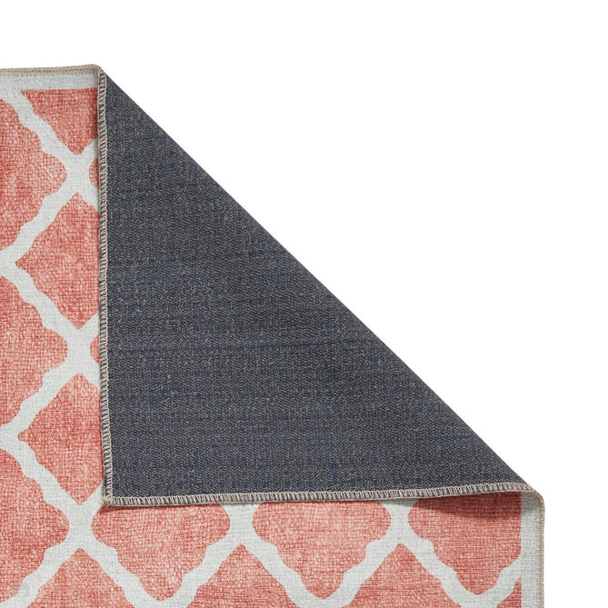 Washable Coral H1063 Modern Distressed Geometric Lattice Textured Recycled Lightweight Printed Polyester Flatweave Orange Rug-Think Rugs-Rug Love - The Most Loved Rug Store