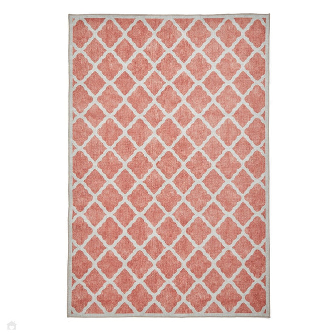 Washable Coral H1063 Modern Distressed Geometric Lattice Textured Recycled Lightweight Printed Polyester Flatweave Orange Rug-Think Rugs-Rug Love - The Most Loved Rug Store