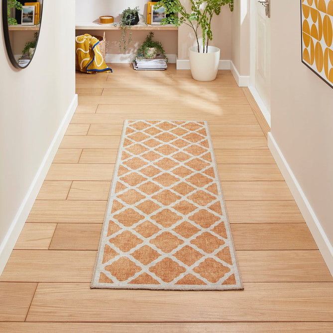 Washable Coral H1063 Modern Distressed Geometric Lattice Textured Recycled Lightweight Printed Polyester Flatweave Yellow Runner-Think Rugs-Rug Love - The Most Loved Rug Store