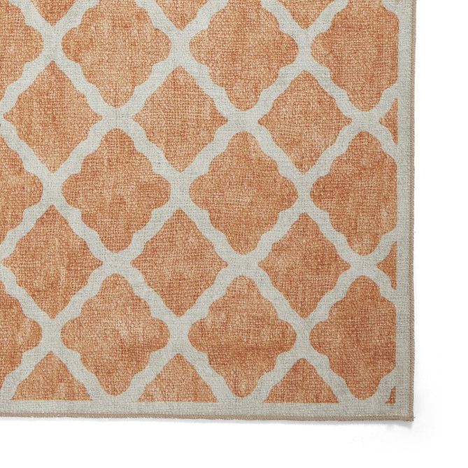 Washable Coral H1063 Modern Distressed Geometric Lattice Textured Recycled Lightweight Printed Polyester Flatweave Yellow Runner-Think Rugs-Rug Love - The Most Loved Rug Store