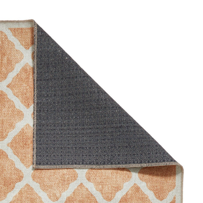 Washable Coral H1063 Modern Distressed Geometric Lattice Textured Recycled Lightweight Printed Polyester Flatweave Yellow Runner-Think Rugs-Rug Love - The Most Loved Rug Store