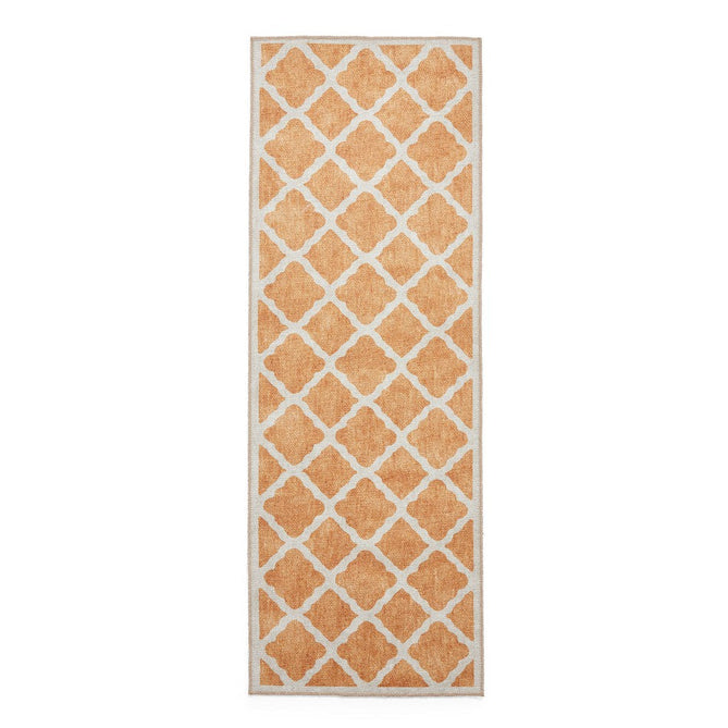 Washable Coral H1063 Modern Distressed Geometric Lattice Textured Recycled Lightweight Printed Polyester Flatweave Yellow Runner-Think Rugs-Rug Love - The Most Loved Rug Store