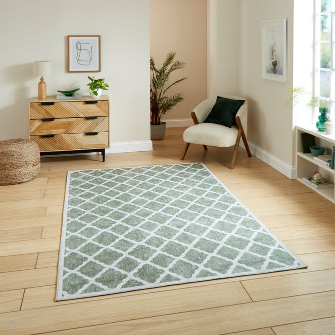 Washable Coral H1063 Modern Geometric Lightweight Printed Polyester Flatweave Green Rug-Think Rugs-Rug Love - The Most Loved Rug Store