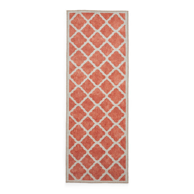 Washable Coral H1063 Modern Geometric Lightweight Printed Polyester Flatweave Orange Runner-Think Rugs-Rug Love - The Most Loved Rug Store
