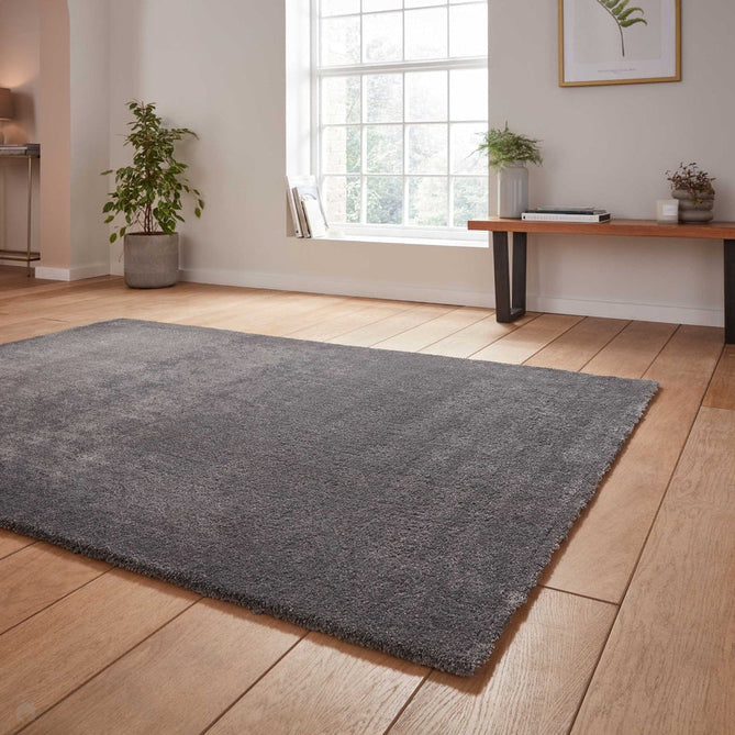 Washable Cove Modern Tonal Plain Soft-Touch Textured Sleek Low Profile Polypropylene Shaggy Pile Charcoal Grey Rug-Think Rugs-Rug Love - The Most Loved Rug Store