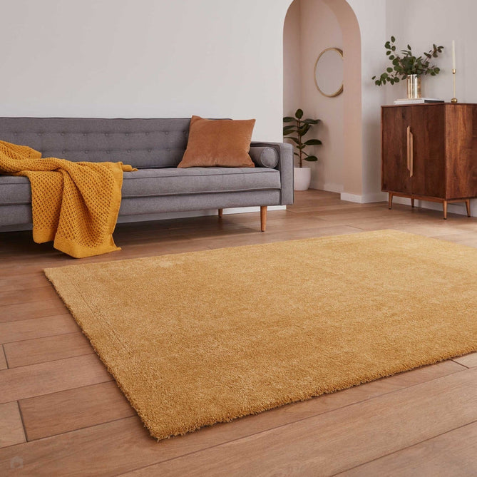 Washable Cove Sleek Low Pile Texture Soft Plain Polyproplene Shaggy Yellow Rug-Think Rugs-Rug Love - The Most Loved Rug Store
