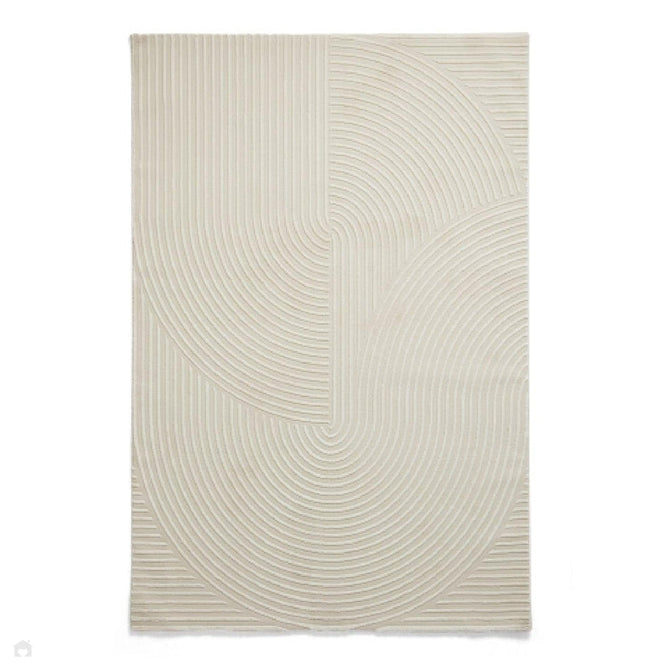 Washable Flores 1924 Modern Plain Geometric Spiral Soft-Touch Textured Carved Hi-Lo Eco-Recycled Polyester Cream/Ivory Rug-Think Rugs-Rug Love - The Most Loved Rug Store