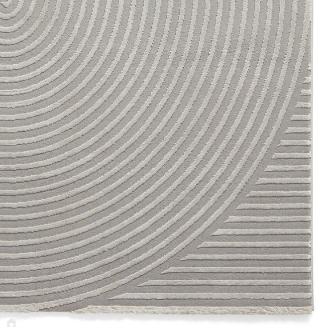 Washable Flores 1924 Modern Plain Geometric Spiral Soft-Touch Textured Carved Hi-Lo Eco-Recycled Polyester Grey/Light Grey Rug-Think Rugs-Rug Love - The Most Loved Rug Store