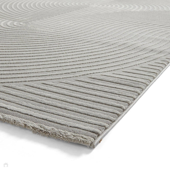 Washable Flores 1924 Modern Plain Geometric Spiral Soft-Touch Textured Carved Hi-Lo Eco-Recycled Polyester Grey/Light Grey Rug-Think Rugs-Rug Love - The Most Loved Rug Store