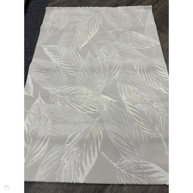 Washable Flores 1925 Modern Floral Leaf Verdant Soft-Touch Textured Carved Hi-Lo Eco-Recycled Polyester Cream/Ivory Rug-Think Rugs-Rug Love - The Most Loved Rug Store