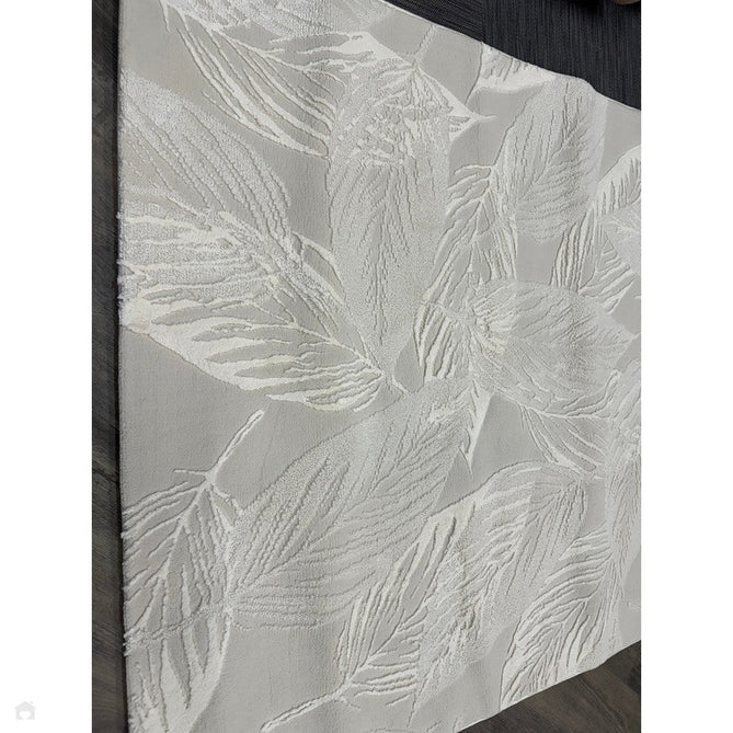 Washable Flores 1925 Modern Floral Leaf Verdant Soft-Touch Textured Carved Hi-Lo Eco-Recycled Polyester Cream/Ivory Rug-Think Rugs-Rug Love - The Most Loved Rug Store