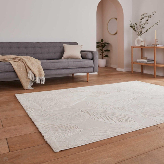 Washable Flores 1925 Modern Floral Leaf Verdant Soft-Touch Textured Carved Hi-Lo Eco-Recycled Polyester Cream/Ivory Rug-Think Rugs-Rug Love - The Most Loved Rug Store