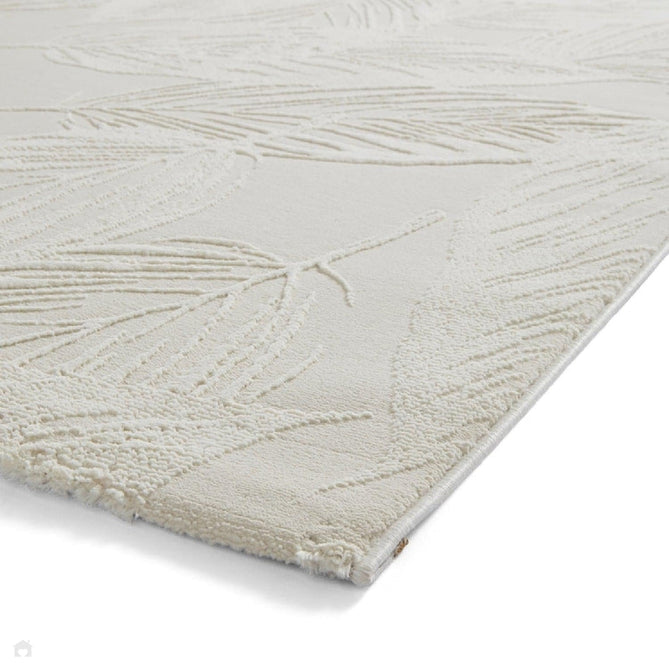 Washable Flores 1925 Modern Floral Leaf Verdant Soft-Touch Textured Carved Hi-Lo Eco-Recycled Polyester Cream/Ivory Rug-Think Rugs-Rug Love - The Most Loved Rug Store