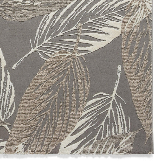Washable Flores 1925 Modern Floral Leaf Verdant Soft-Touch Textured Carved Hi-Lo Eco-Recycled Polyester Grey/Cream/Beige Rug-Think Rugs-Rug Love - The Most Loved Rug Store