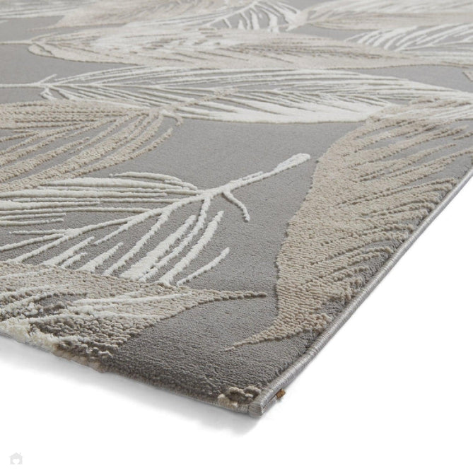 Washable Flores 1925 Modern Floral Leaf Verdant Soft-Touch Textured Carved Hi-Lo Eco-Recycled Polyester Grey/Cream/Beige Rug-Think Rugs-Rug Love - The Most Loved Rug Store