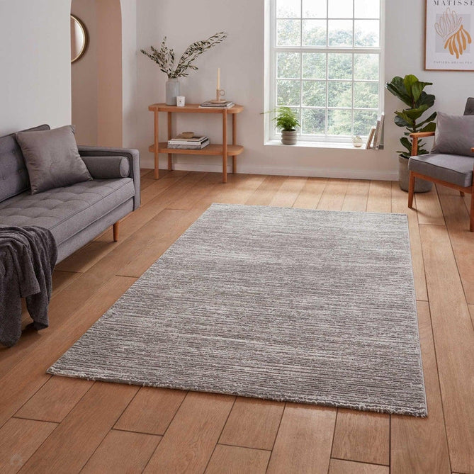 Washable Flores 1930 Modern Super Soft Plain Subtle Lines Textured Eco-Friendly Recycled Polyester Pile Grey/Cream Rug-Think Rugs-Rug Love - The Most Loved Rug Store